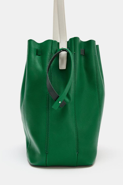 ZARA КОМБИНИРОВАННАЯ КОЖАНАЯ СУМКА, ЗЕЛЕНЫЙ