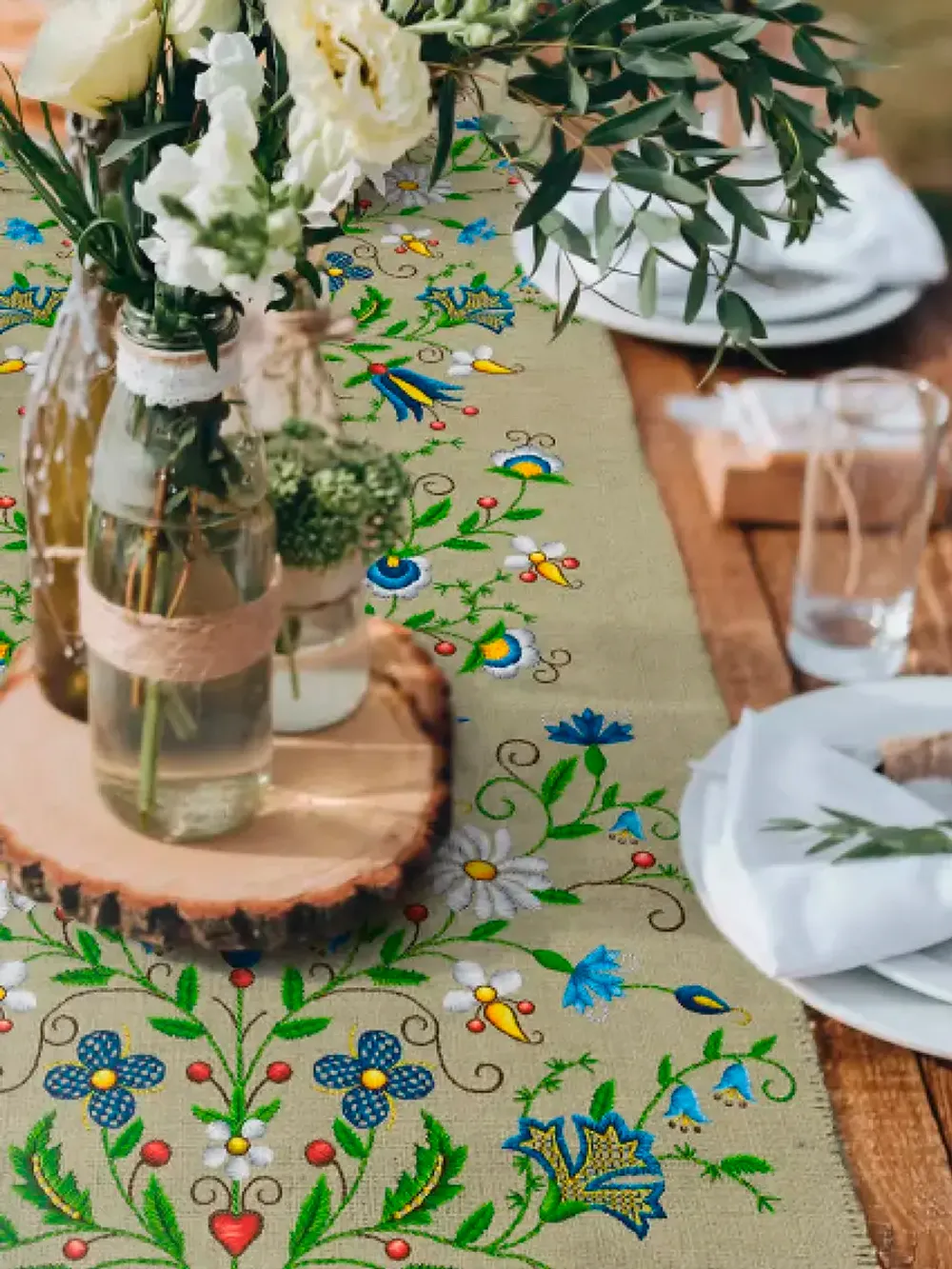 Дорожка декор на стол тканевая Сказка "Цветочный лен" 125х45 рогожка