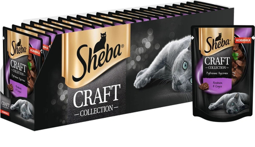 Влажный корм Sheba Craft для взрослых кошек, рубленые кусочки, ягненок в соусе, 28 шт x 75 г