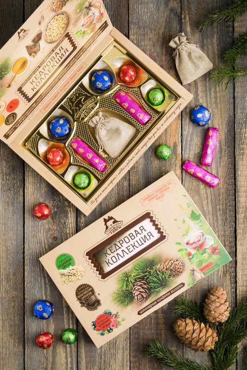 "Кедровая коллекция" шоколадные конфеты Ассорти / коробка / 120 гр / ТМ Территория Тайги