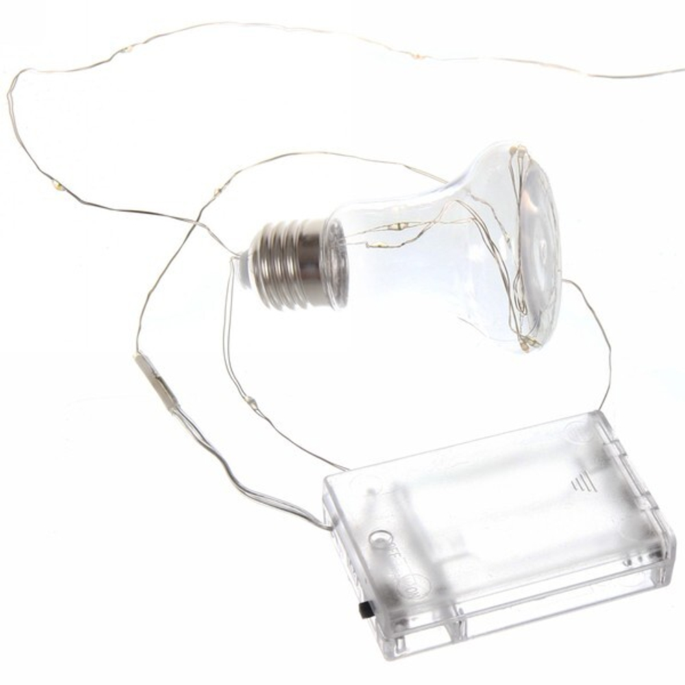 Гирлянда на батарейках 4 м, 100 ламп LED с насадками «Капля» 10 шт., Белый (батарейки АА)