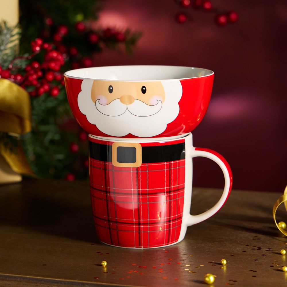 НАБОР ПОСУДЫ LEFARD "САНТА" 2 ПР. (КРУЖКА 355 МЛ, САЛАТНИК 12,5 СМ)