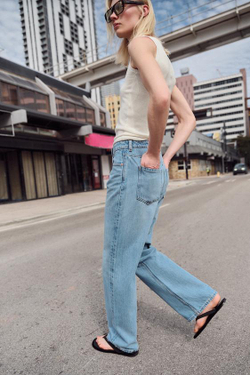 ZARA ДЖИНСЫ Z1975 REGULAR FIT LONG LENGTH С ВЫСОКОЙ ПОСАДКОЙ, ГОЛУБОЙ