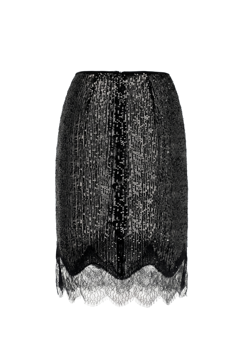 “Classic mini” Прозрачная юбка до колена из пайеток с кружевом.