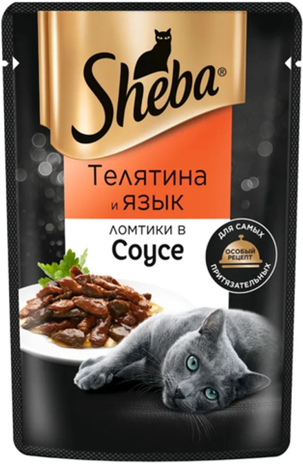 Sheba Pleasure Телятина и Язык ломтики в соусе 75г.*28шт.