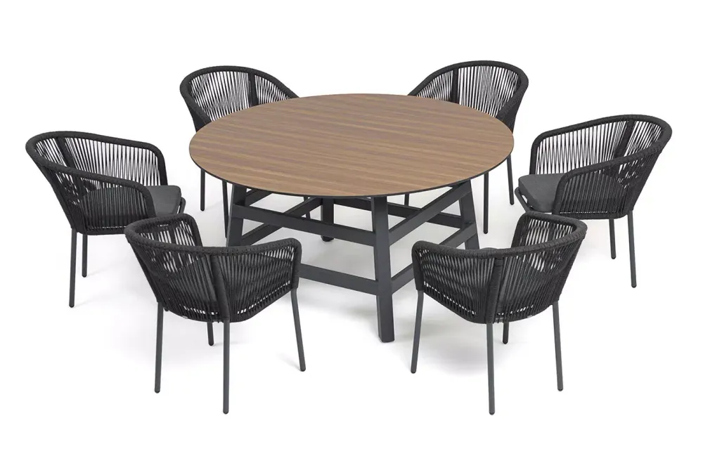 "Рио" обеденная группа на 6 персон, стол HPL "дуб", цвет темно-серый