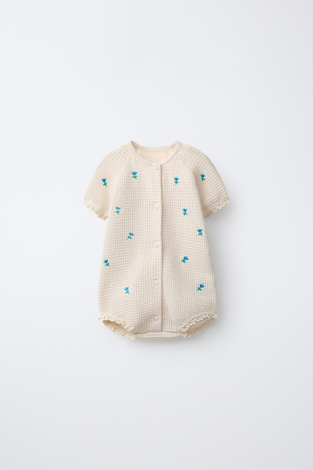 ZARA КОМБИНЕЗОН С ВЫШИВКОЙ ЦВЕТОВ И КРУЖЕВОМ, ЭКРЮ