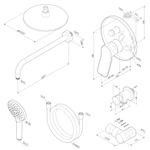 Набор: смеситель для ванны и душа, верхний душ с держателем, душевой набор и шланговое присоединение AM.PM X-Joy FB85A1RH22