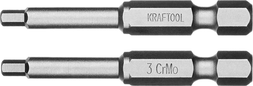 Биты ″X-DRIVE″ торсионные кованые, обточенные, KRAFTOOL 26127-3-50-2, Cr-Mo сталь, тип хвостовика E 1/4″, HEX3, 50мм, 2шт