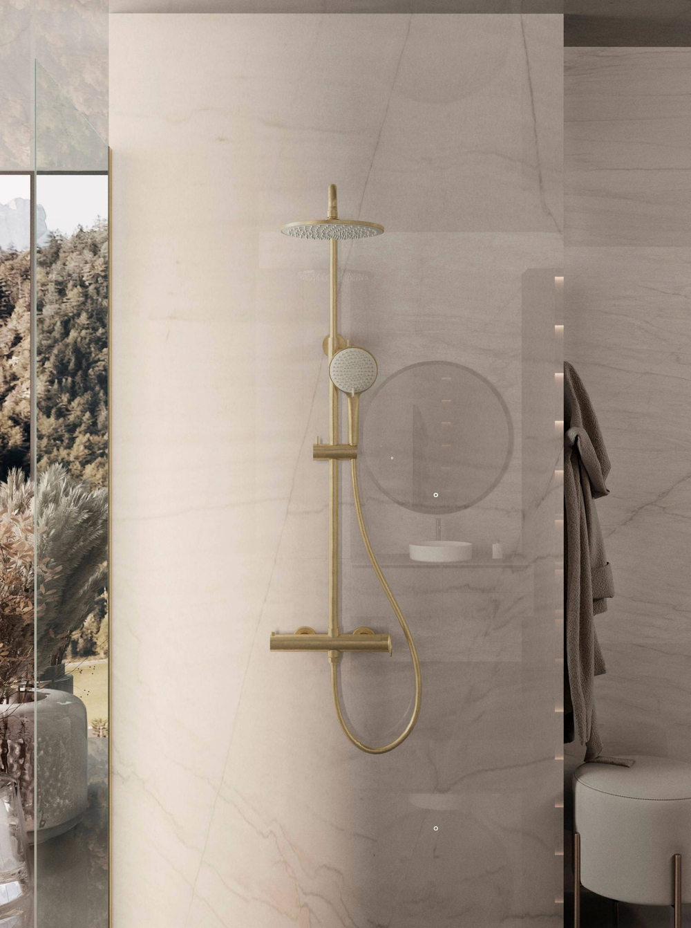 Душевая стойка Vincea Rondo VSFS-1R0BG без излива, брашированное золото