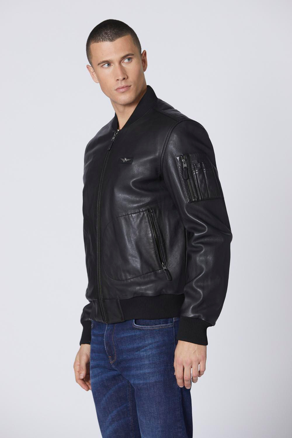 Куртка кожа Aeronautica 951 мужская черный бомбер