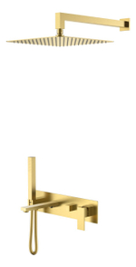 Boheme Смеситель встроенный + верхний+ ручной душ Qubic Matt Gold