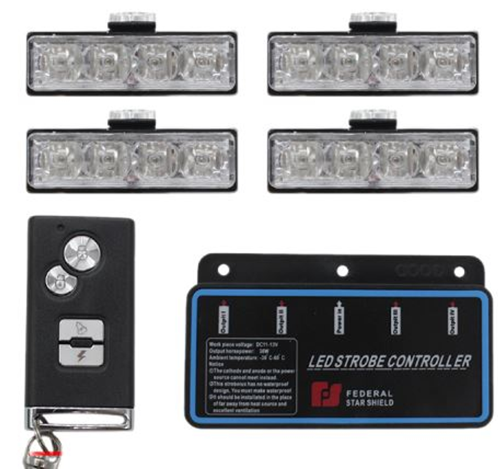 Мигалка-планка-стробоскоп Красно-Синяя 12-24V 16LED (90*35*35)с пультом ДУ (STROB-159-4) (кт)