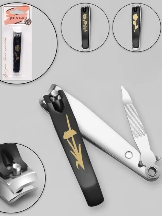 Кусачки-книпсер педикюрные, с пилкой, 8 см, на блистере, цвет чёрный