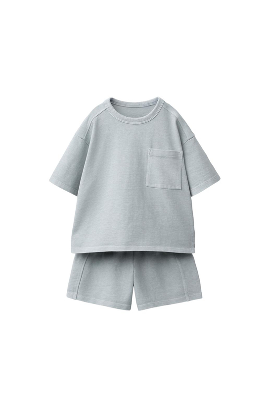 ZARA КОМПЛЕКТ ИЗ ФУТБОЛКИ И БЕРМУД, ГОЛУБОЙ