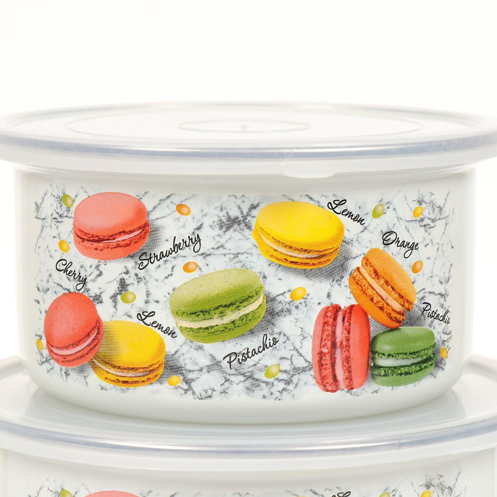 Салатник эмал сталь, кругл, 3 шт, 1,1.9,2.5 л, с крыш, Цветное печенье, Керчь