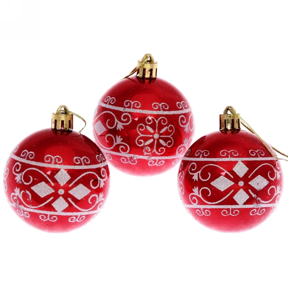 Новогодние шары 6 см (набор 3 шт) «Ажур», красный