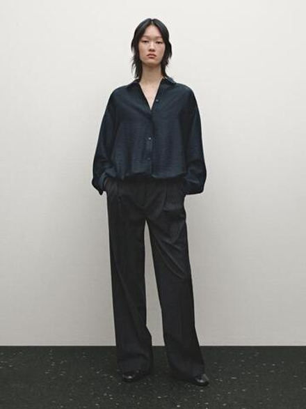 Massimo Dutti Атласная рубашка с эластичной отделкой, темно-серый