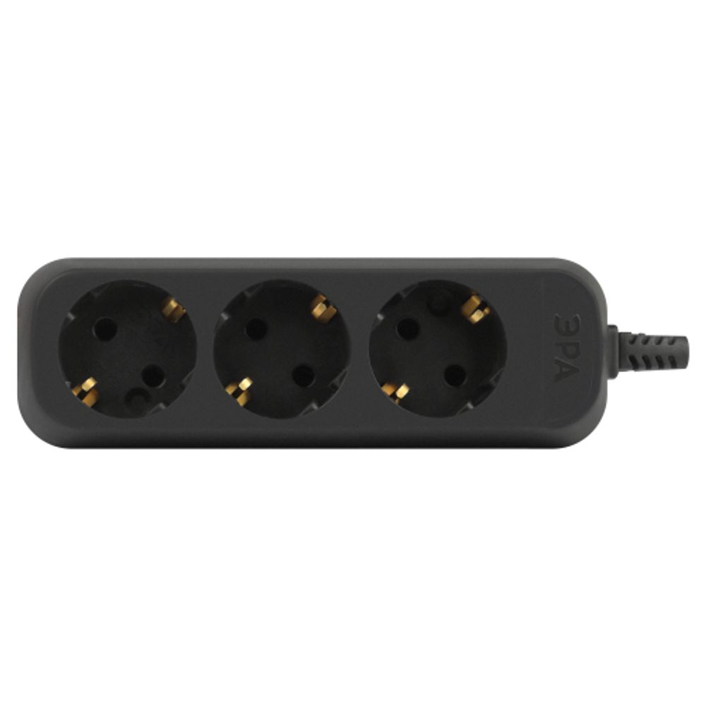 Колодка ЭРА KX-3e-B 3 розетки с зазeмлением черная | Аксессуары для электромонтажа