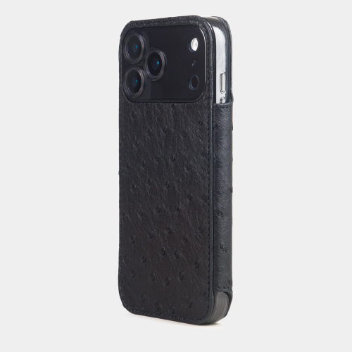 Чехол-книжка для iPhone 17 Pro - кожа страуса, черный
