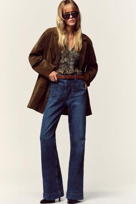 ZARA ДЖИНСЫ Z1975 КЛЕШ С ВЫСОКОЙ ПОСАДКОЙ И РЕМНЕМ, СИНИЙ