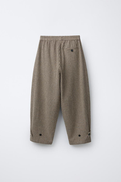 ZARA БРЮКИ BAGGY В КЛЕТКУ ВИШИ, СВЕТЛЫЙ ЭКРЮ