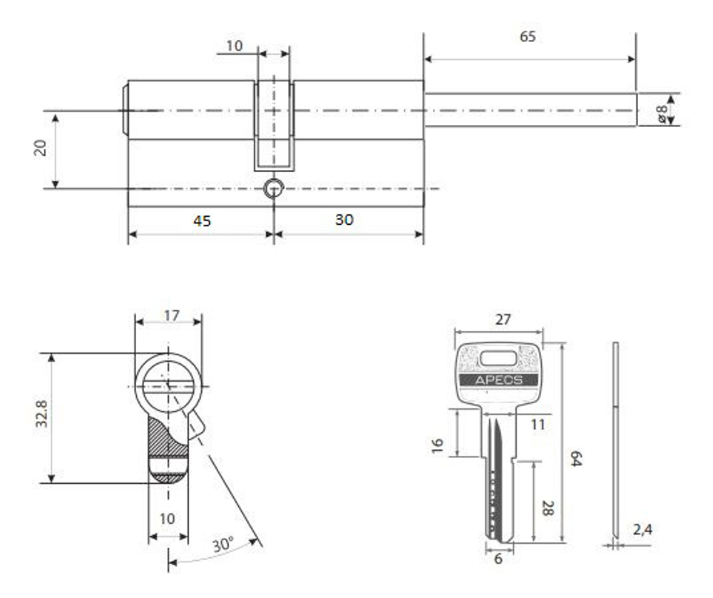 Цилиндр Апекс со штоком SM-75(30S/45)-S/65-NI