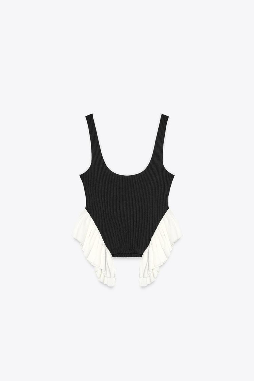 ZARA ТРИКОТАЖНЫЙ ТОП С КОНТРАСТНЫМИ ДЕТАЛЯМИ, ЧЕРНЫЙ/БЕЛЫЙ