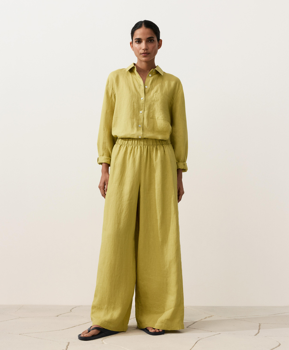 Oysho Рубашка свободного кроя из 100%-го льна, лаймовый