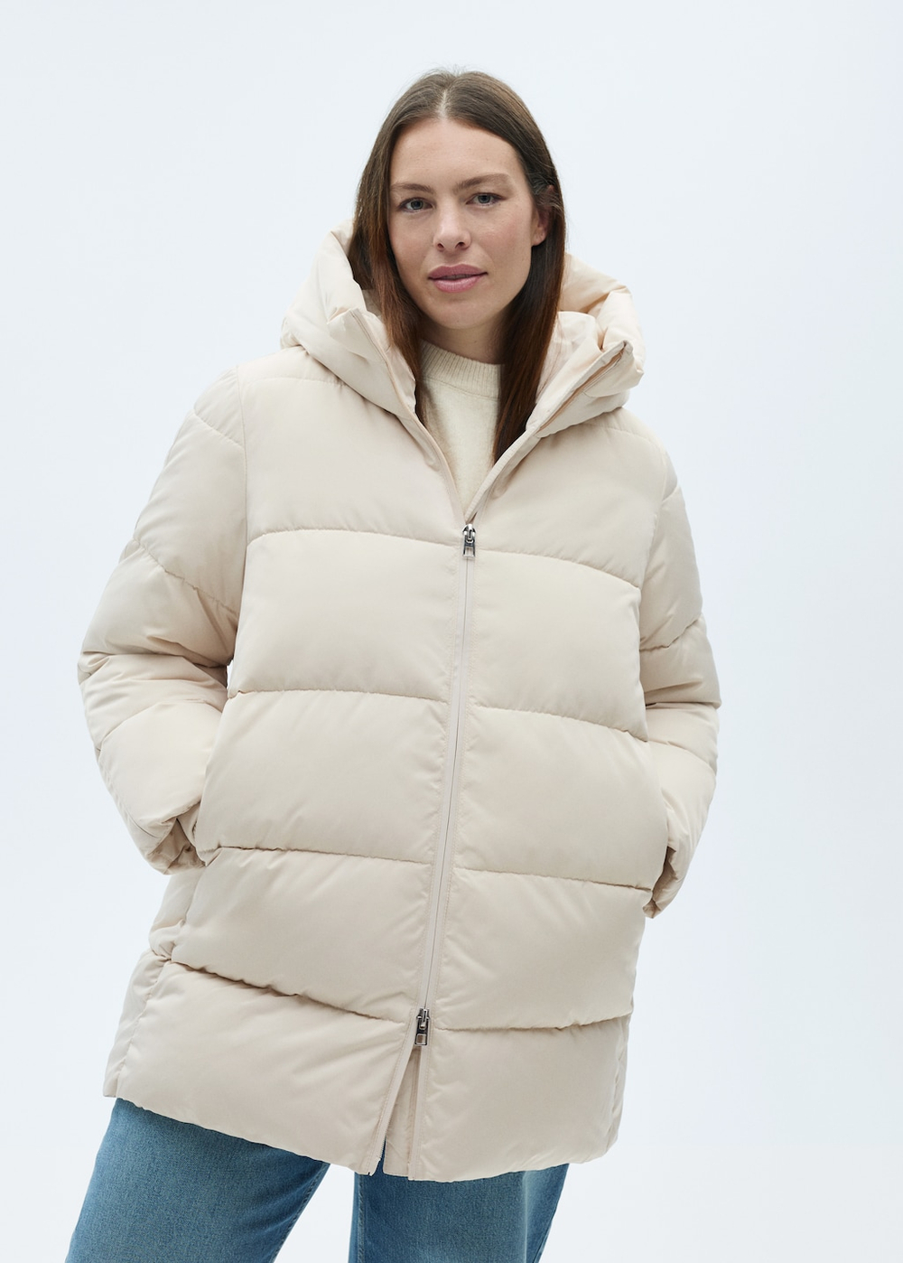 Стеганый анорак миди с капюшоном