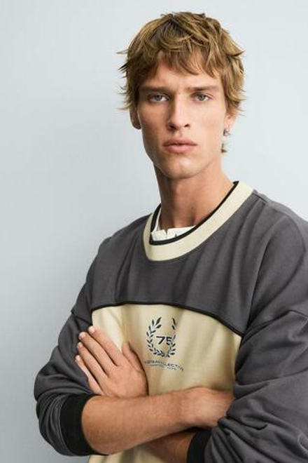 ZARA ТОЛСТОВКА С ЦВЕТНЫМИ БЛОКАМИ И ПРИНТОМ, АНТРАЦИТОВО-СРЫЙ