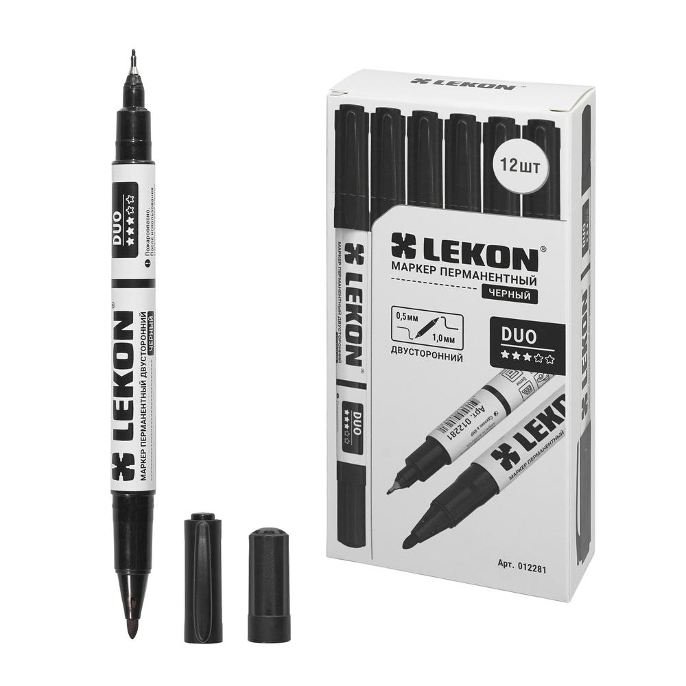 Маркер LEKON DUO перманентный двухсторонний черный (1/12ШТ)