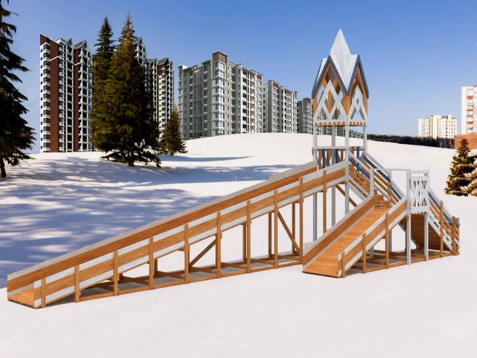 Зимняя деревянная горка "IgraGrad Snow Fox 12 м" с двумя скатами мод.124 ЦЕНА ПО ЗАПРОСУ