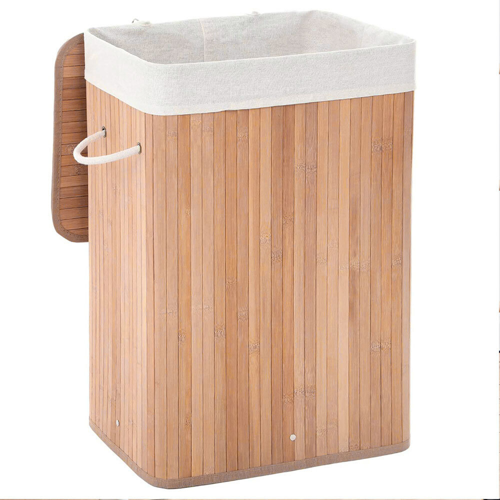 Корзина для белья 60 литров бамбук с откидной крышкой, 30*40*50см, складная