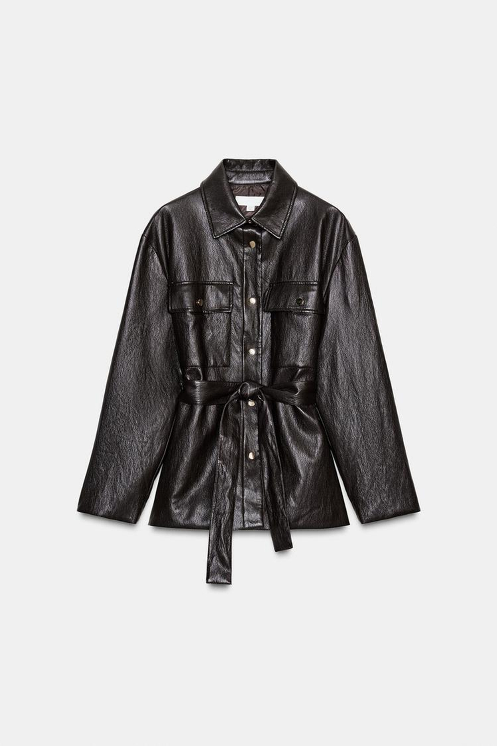 ZARA ДЛИННАЯ КУРТКА ИЗ ИСКУССТВЕННОЙ КОЖИ С ПОЯСОМ, КОРИЧНЕВЫЙ