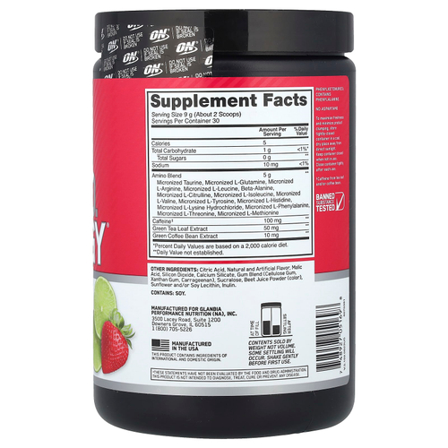 Optimum Nutrition, Essential Amin.O. Energy®, клубника и лайм, 270 г (9,5 унции)