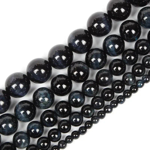 Тигровый глаз бусины шарик 4/6/8/10/12 мм, на нитке 38 см, цвет: Черный