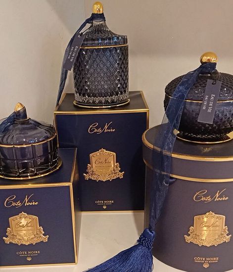 Вода жизни, большая тёмно-синяя свеча Арт-деко с кисточкой, Cote Noire