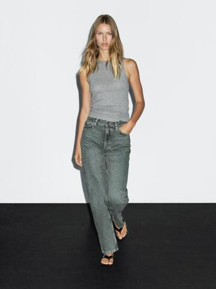 Massimo Dutti Джинсы прямого кроя с высокой талией, светло-голубой