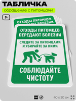 Табличка "Отходы питомцев передают болезни" на дверь и забор, для двора, дома, подъезда, 40х30 см, Silver Plane x Айдентика Технолоджи