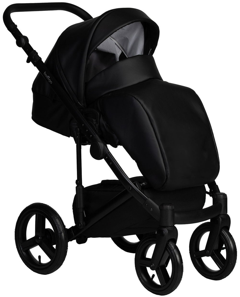 Детская коляска Indigo Lamar 3 в 1 с автокреслом Avionaut Cosmo Beige La08 черная кожа