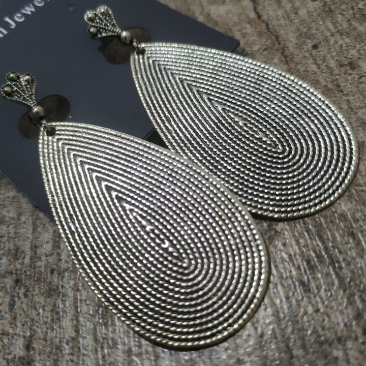 Серьги на англ.заст Bohemia Отпечаток форма капля металл античный серебристый