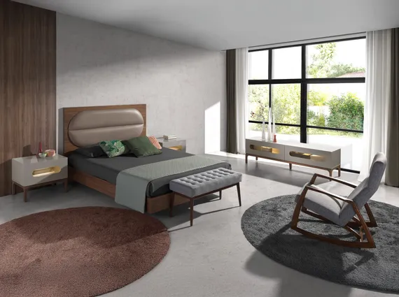 Банкетка Angel Cerda 5107, 100х45 см, орех, темно-серая ткань