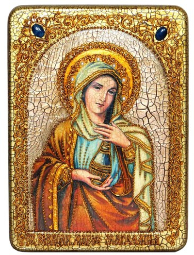 Инкрустированная икона Святая Равноапостольная Мария Магдалина 29х21см на натуральном дереве в подарочной коробке
