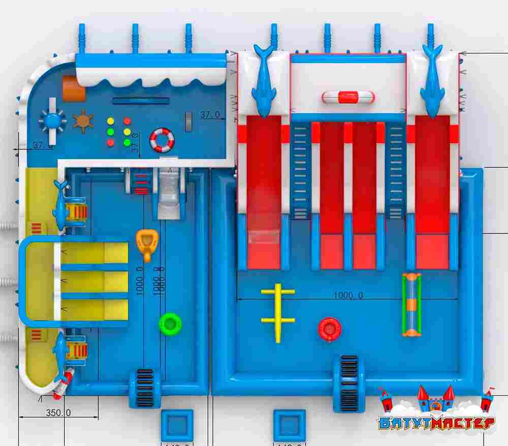 Надувная горка с бассейном «АкваФан Империя», 20×15×8,5 м