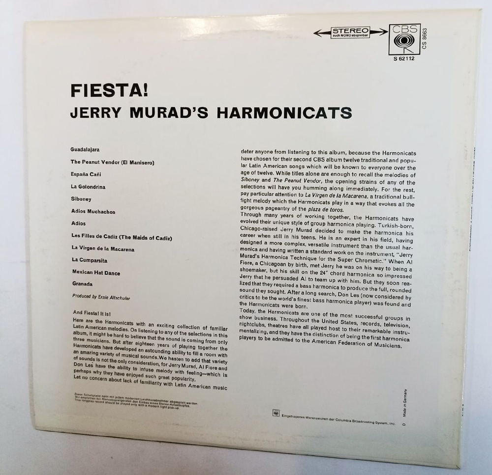 Винтажная виниловая пластинка Jerry Murads Harmonicats Fiesta! (Netherlands 1962)