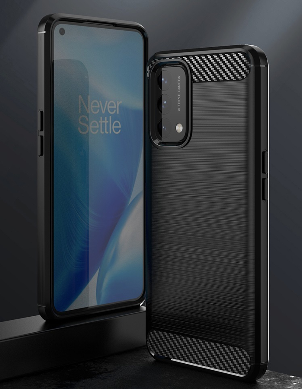 Мягкий чехол под карбон черного цвета для OnePlus Nord N200 5G, серии Carbon от Caseport