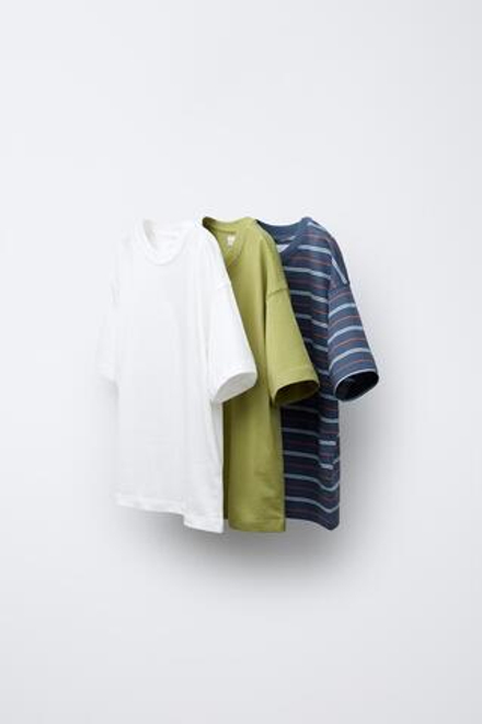 ZARA НАБОР ИЗ 3 ФУТБОЛОК В ПОЛОСКУ, ФИСТАШКОВЫЙ