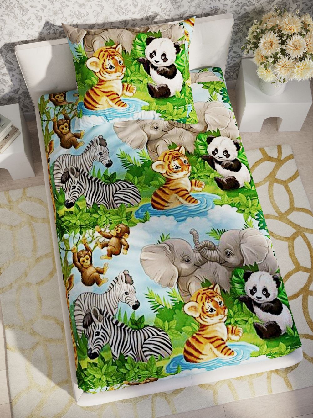 Постельное белье бязь Сказка "В мире животных" 1,5-сп Наволочка 50х70 см 1 шт Простынь 150x215 см Пододеяльник 145x205 см