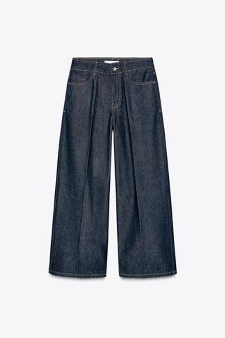 ZARA ДЖИНСЫ Z1975 STRAIGHT-LEG С ВЫСОКОЙ ПОСАДКОЙ И СТРЕЛКАМИ, СИНИЙ